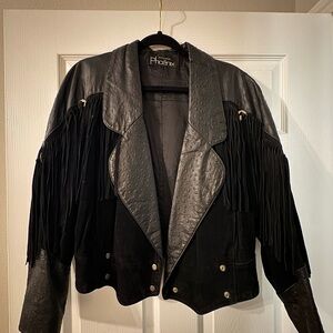 Vintage Phenix Black Leather Fringe Jacket